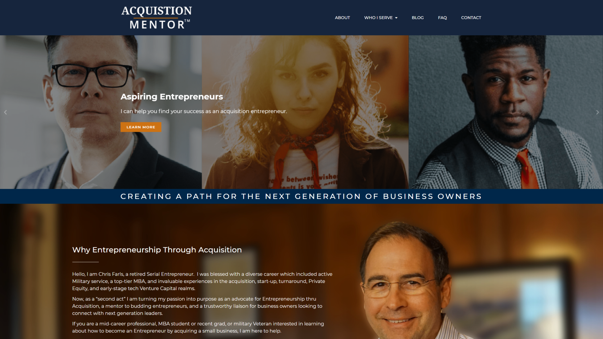 Acquisition Mentor - Homepage of WordPress Website
